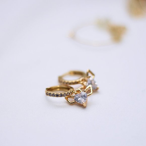 Winged Heart With Cubic Zirconia Hoop Earrings - Picture 6 of 6